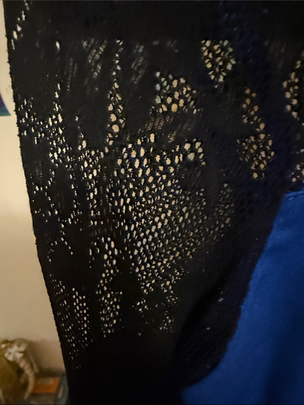 Blue Lace-Accent Collared Women's Top - Picture 4 of 6